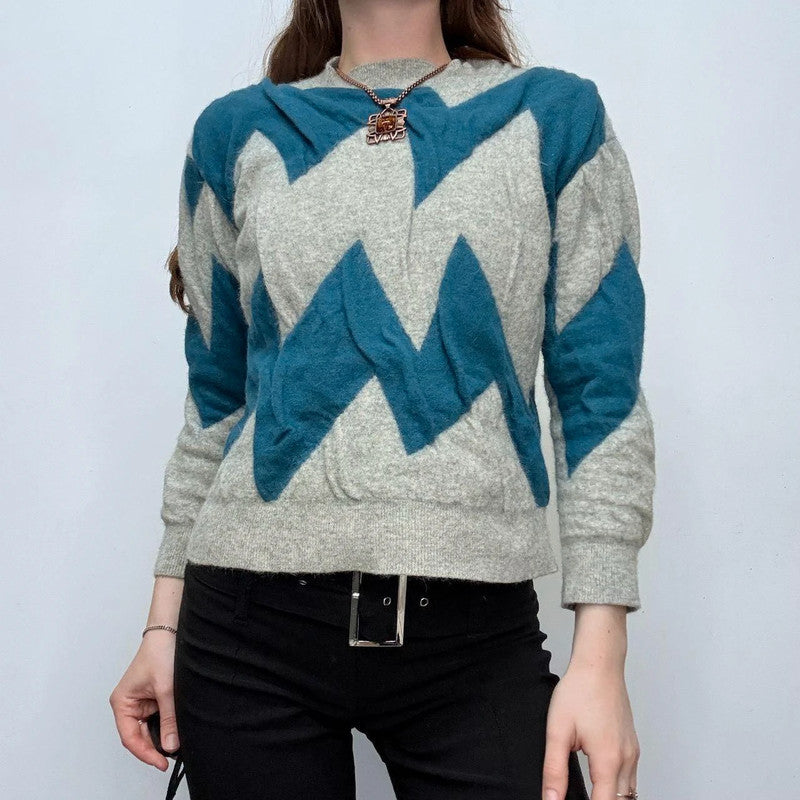 grey structured gathered wool jumper
