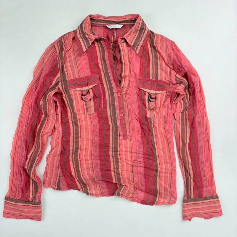Pinstripe Sheer Flared cotton Cargo Shirt