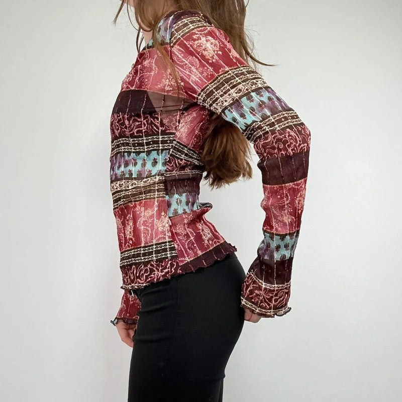 Mesh paisley boho layered graphic summer t-shirt