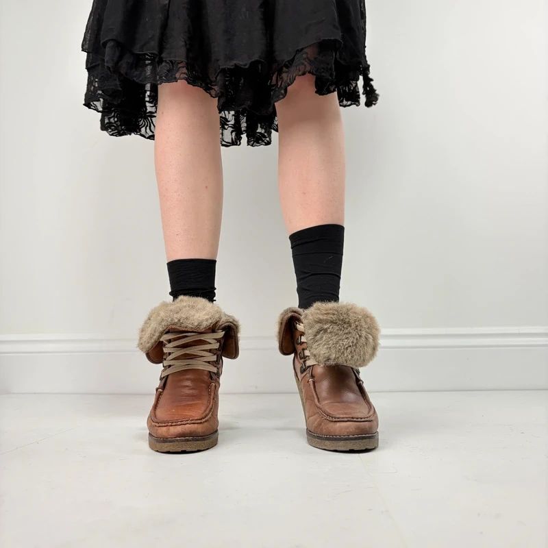 tan sheepskin leather wedge boots