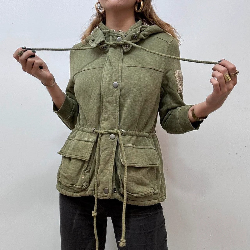 khaki cotton jersey cargo utility jacket