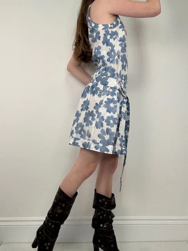 Love moschino blue cotton floral printed flared dress