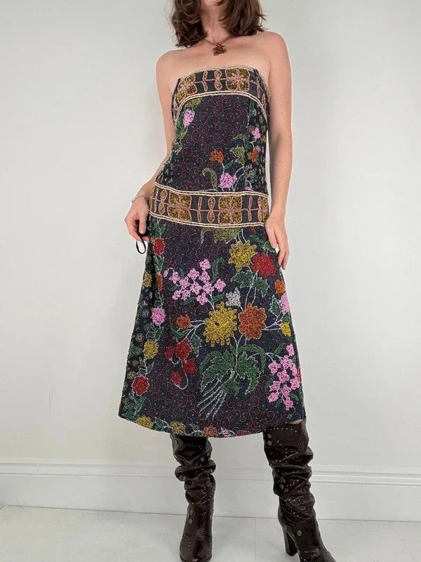beaded hippy boho floral embellished midi dress