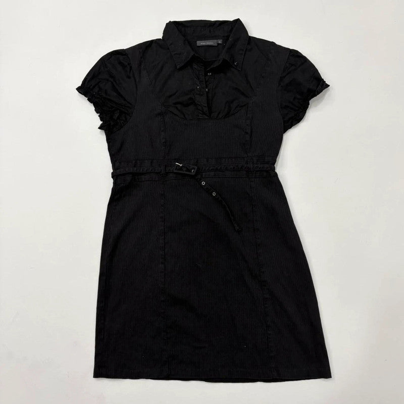 black puff pinstripe mini dress