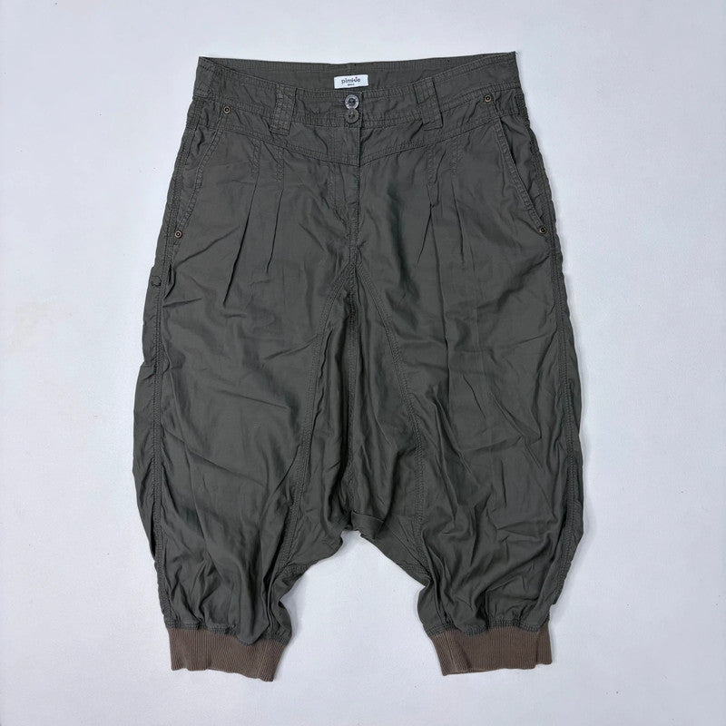 khaki drop crotch pleated balloon capri pants