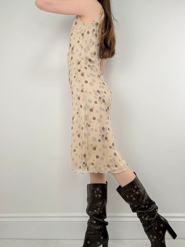 polkadot flared midi dress