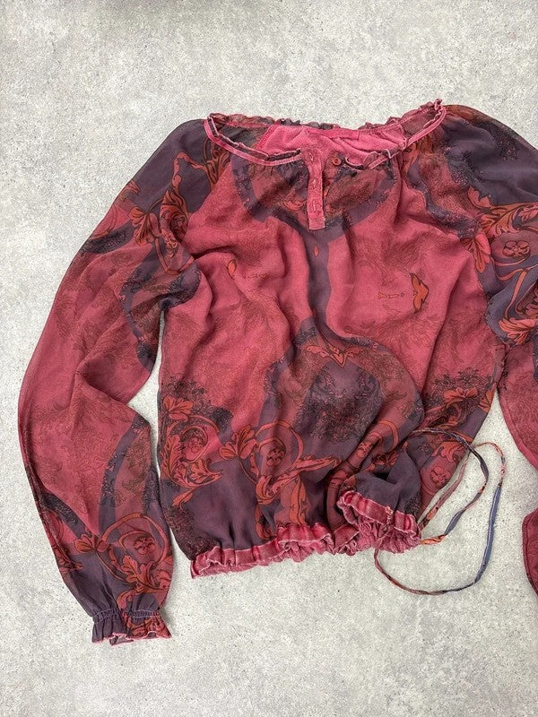 puff slouchy paisley burgundy blouse