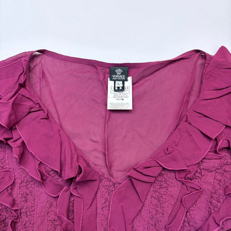 pink ruffle lace Versace blouse