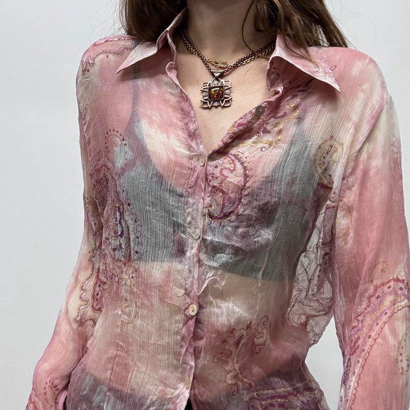 sheer silk pink paisley shirt