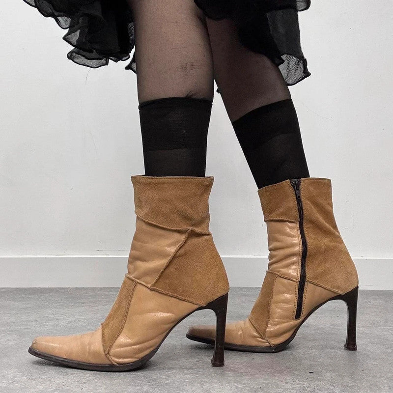 tan leather pointed suede boots