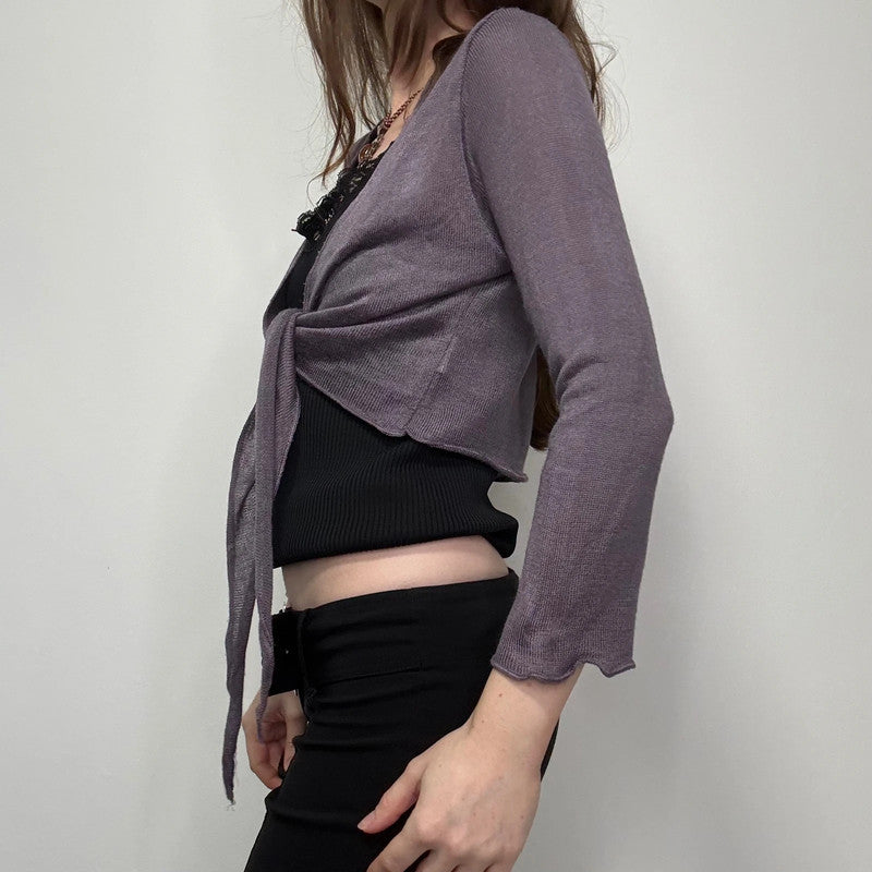 cropped knitted tie up cardigan