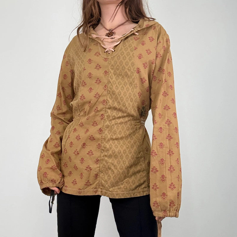 tan khaki printed cotton shirt