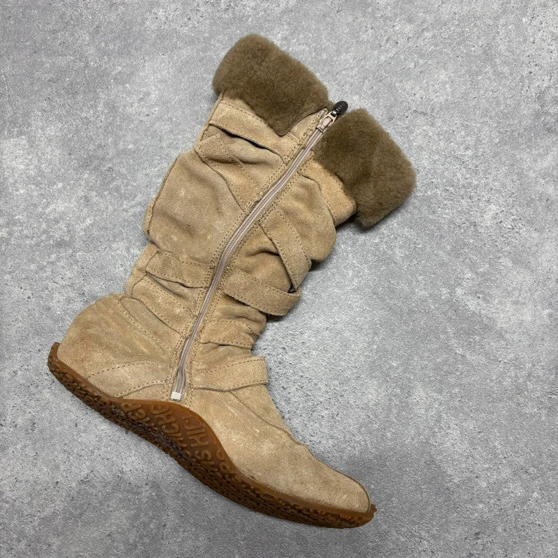Brown suede strappy boxing boots