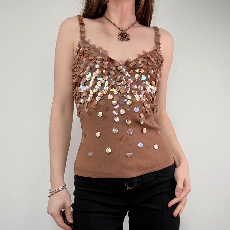 tan mother of pearl disc beadee vest