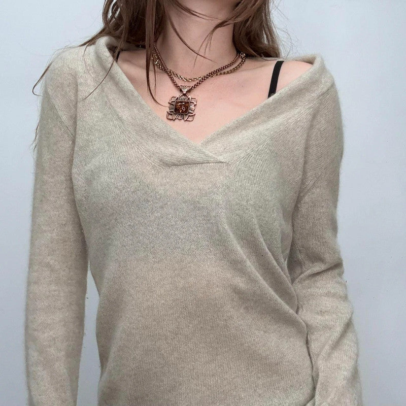 grey slouchy wide neck knitted jumper