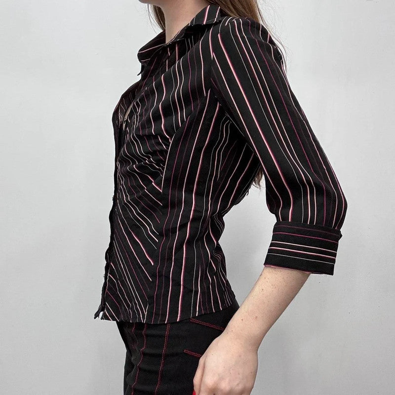 black pinstripe fitted shirt