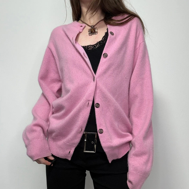 pink cashmere knitted slouchy oversized cardigan