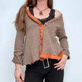 brown pinstripe flared cardigan