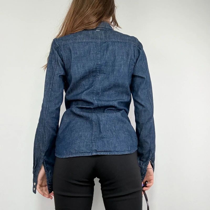 G-star raw dark denim gathered fitted shirt