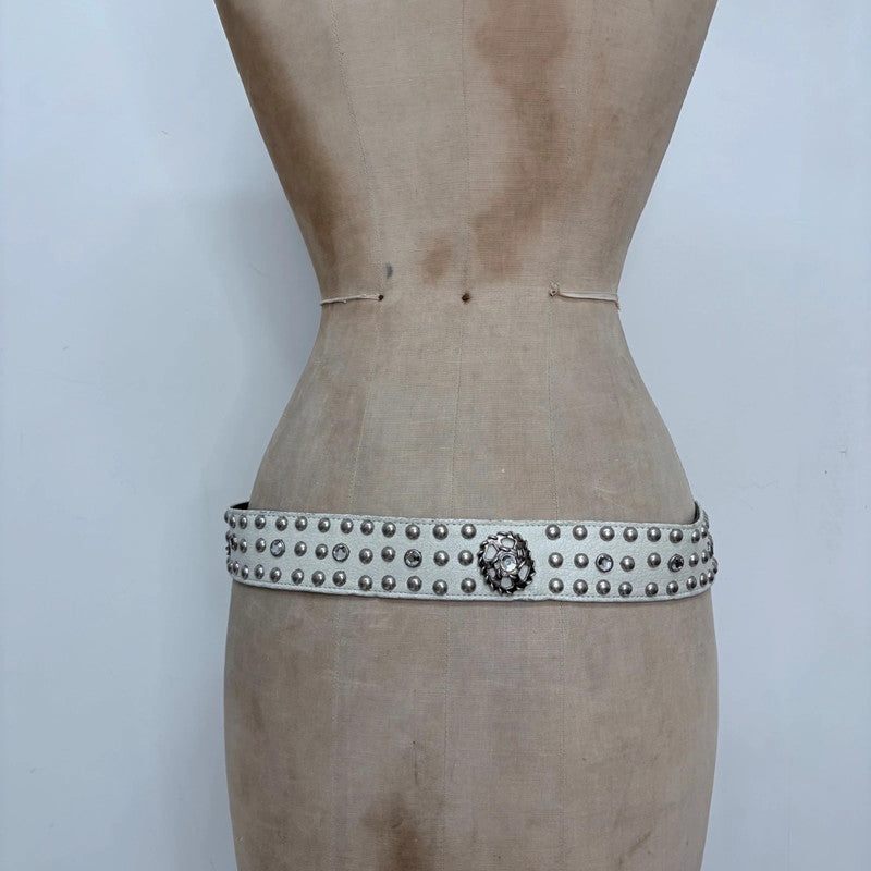 white leather studded belt