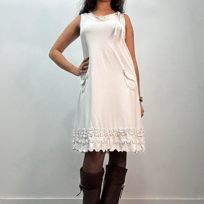 white cop copine ruffle midi dress