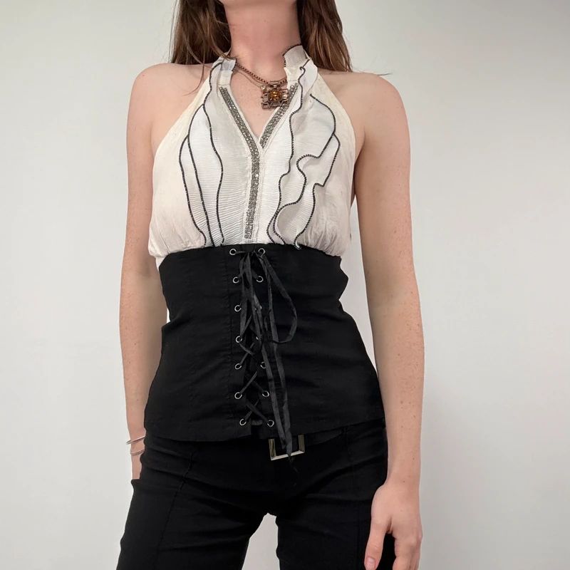 Corset Lace-Up Ruffle Goth Shirt vest top