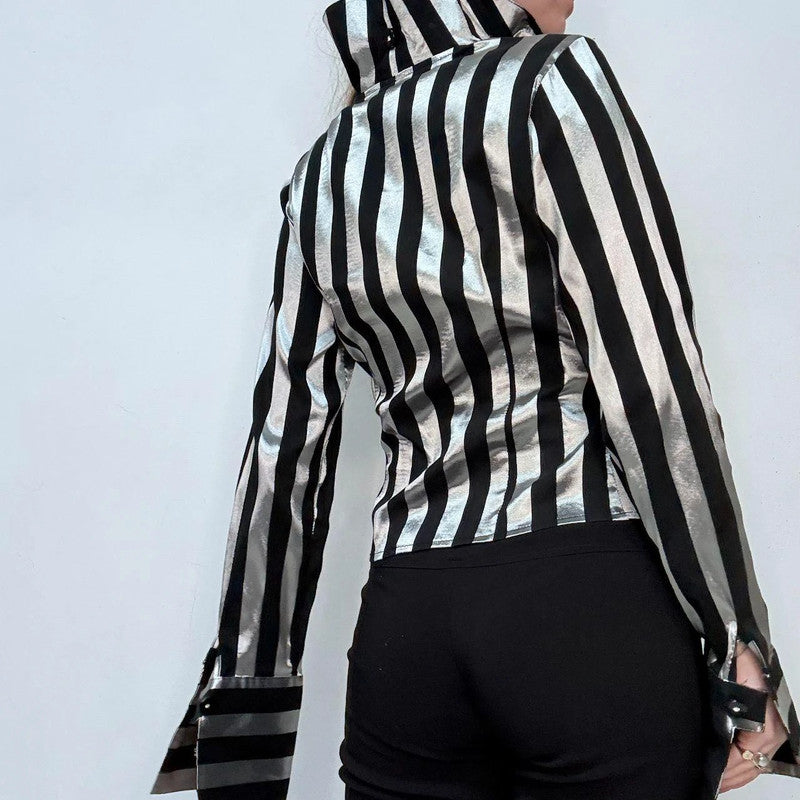 asymmetric striped ruffle shirt