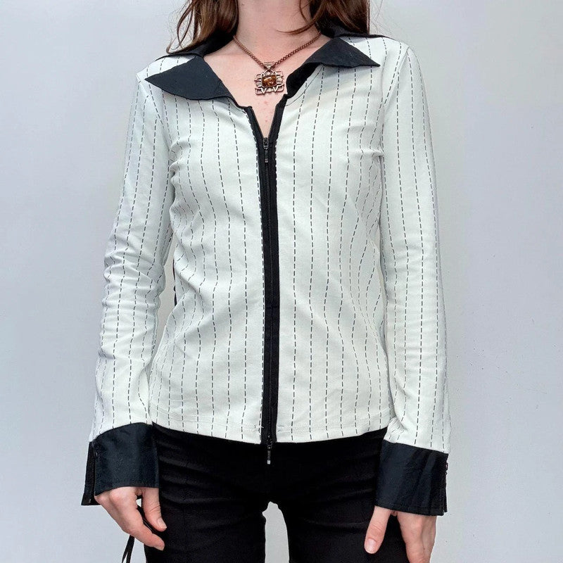 pinstripe officecore zipper flare shirt