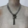 layered chunky silver chain tassle necklace