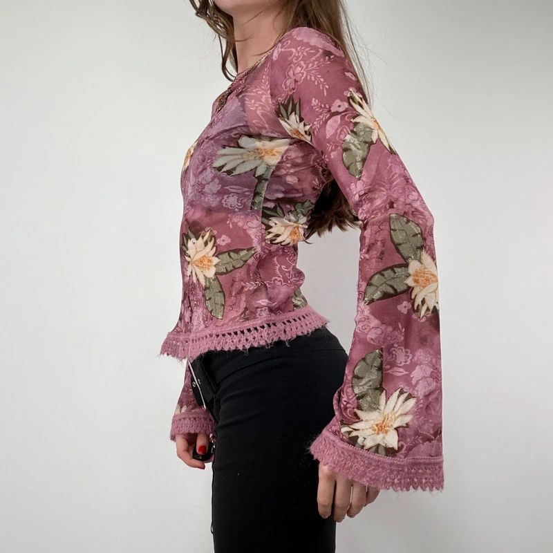 Floral Boho Fairy Pink Flared Blouse