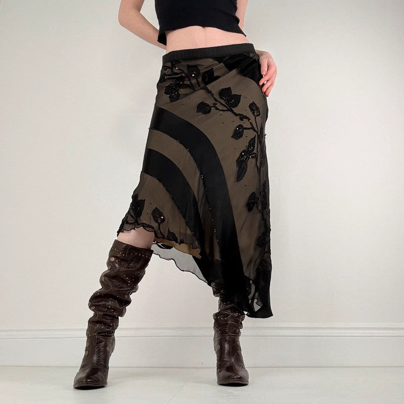 black silk floral flutter skirt