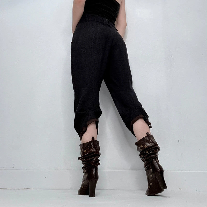 black gathered pleated trousers