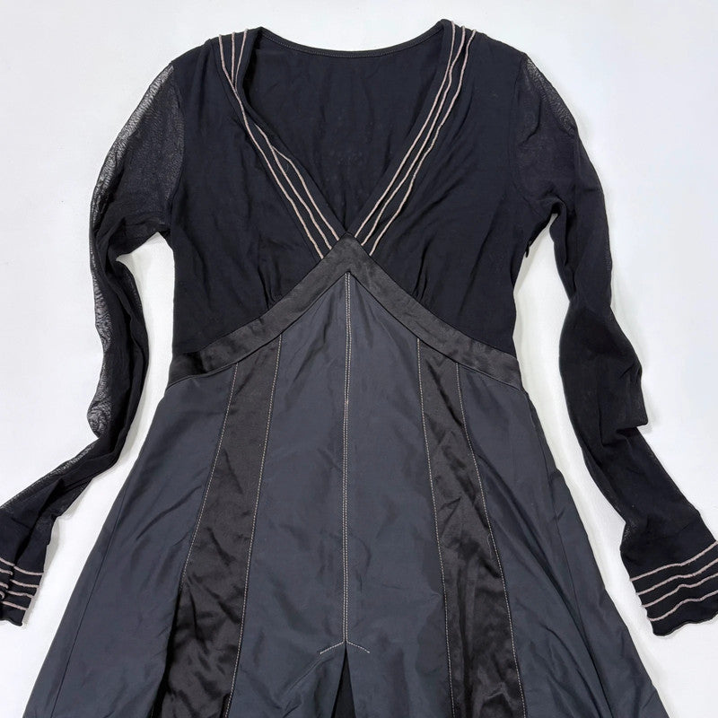 long sleeve flared puff black dress