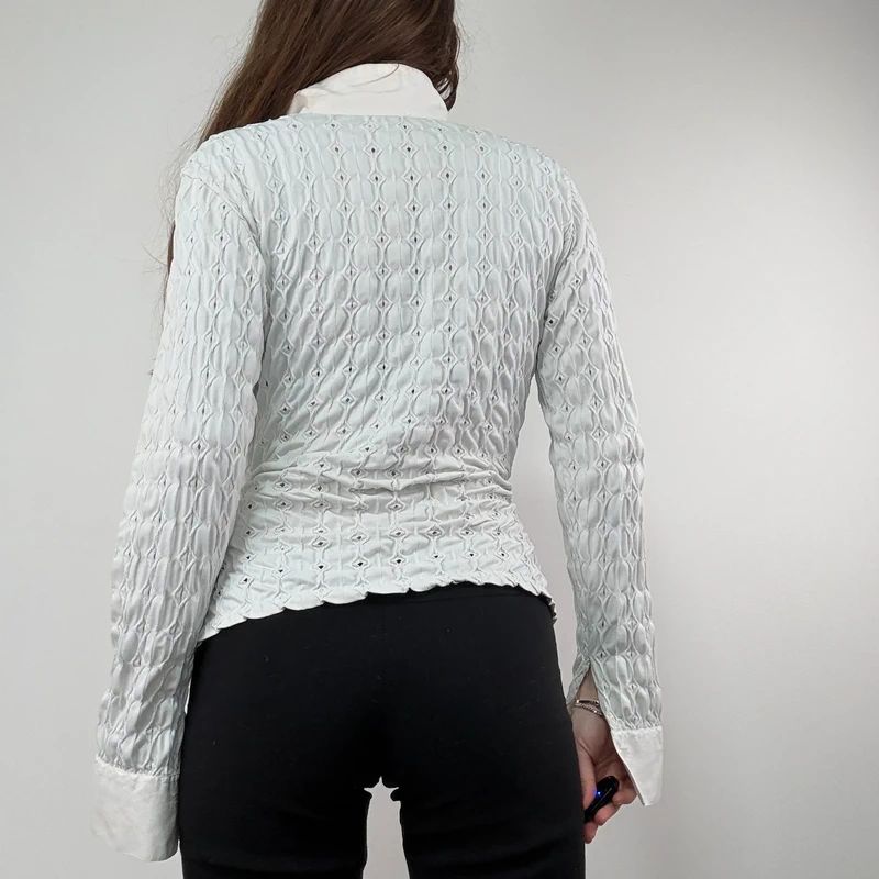 textured white fitted ruffle shirt