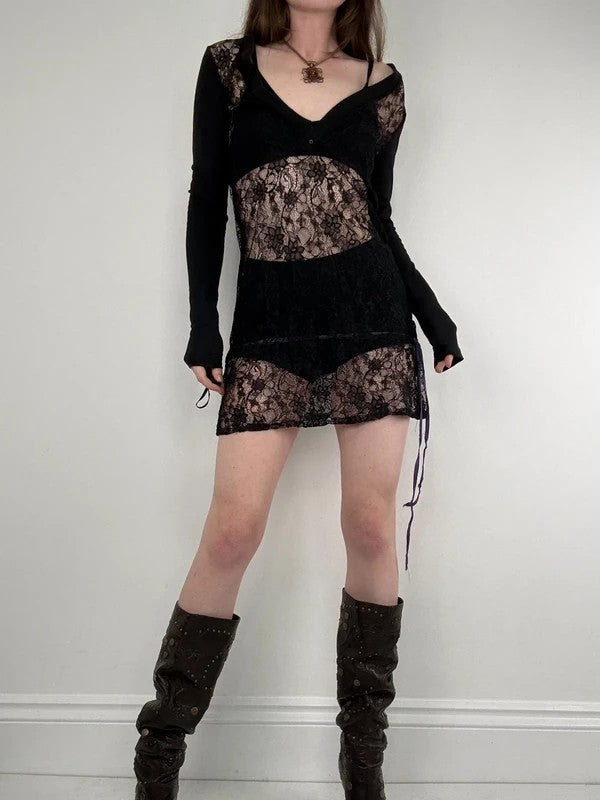 Cop Copine black lace sheer mini dress