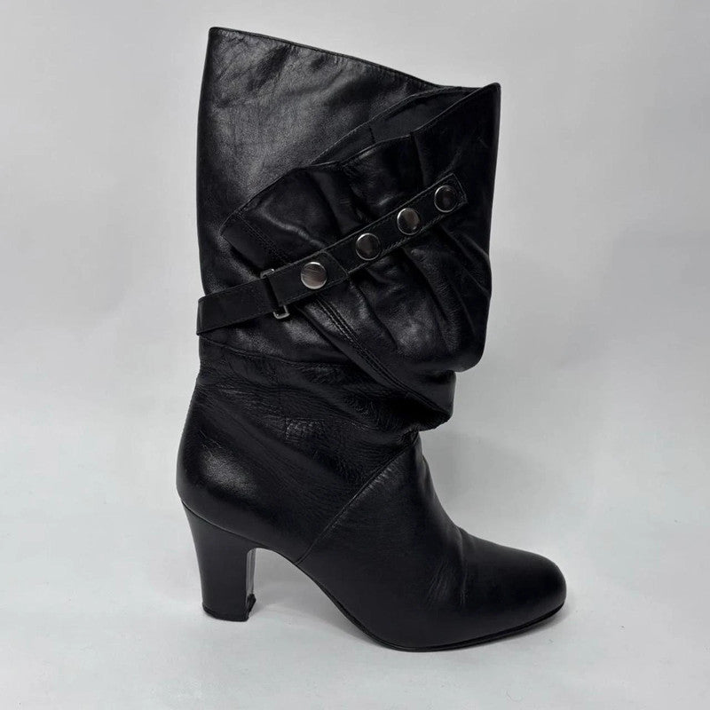 black leather studded boots