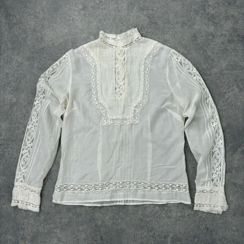 white pleated lace blouse