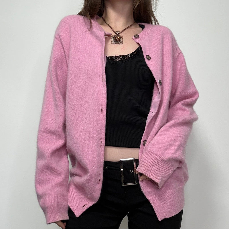 pink cashmere knitted slouchy oversized cardigan