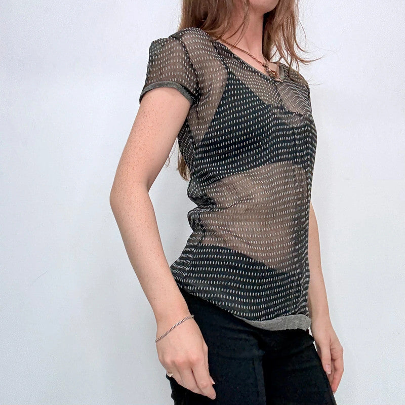 black sheer crinkle slouchy shirt