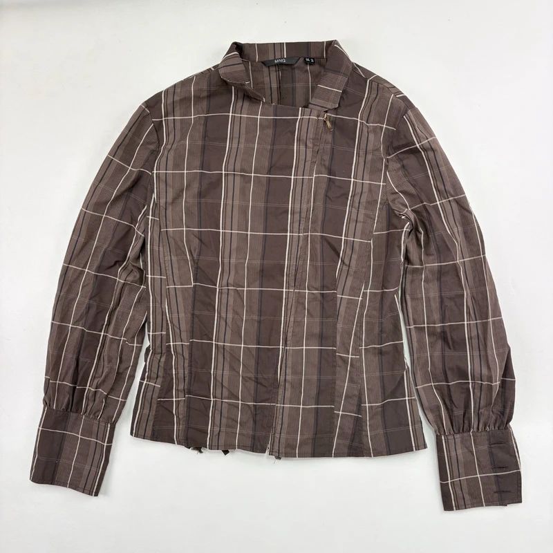 Brown tartan Asymmetric corset Shirt