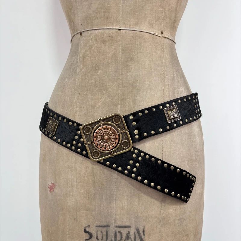 black cowhide studded western belt