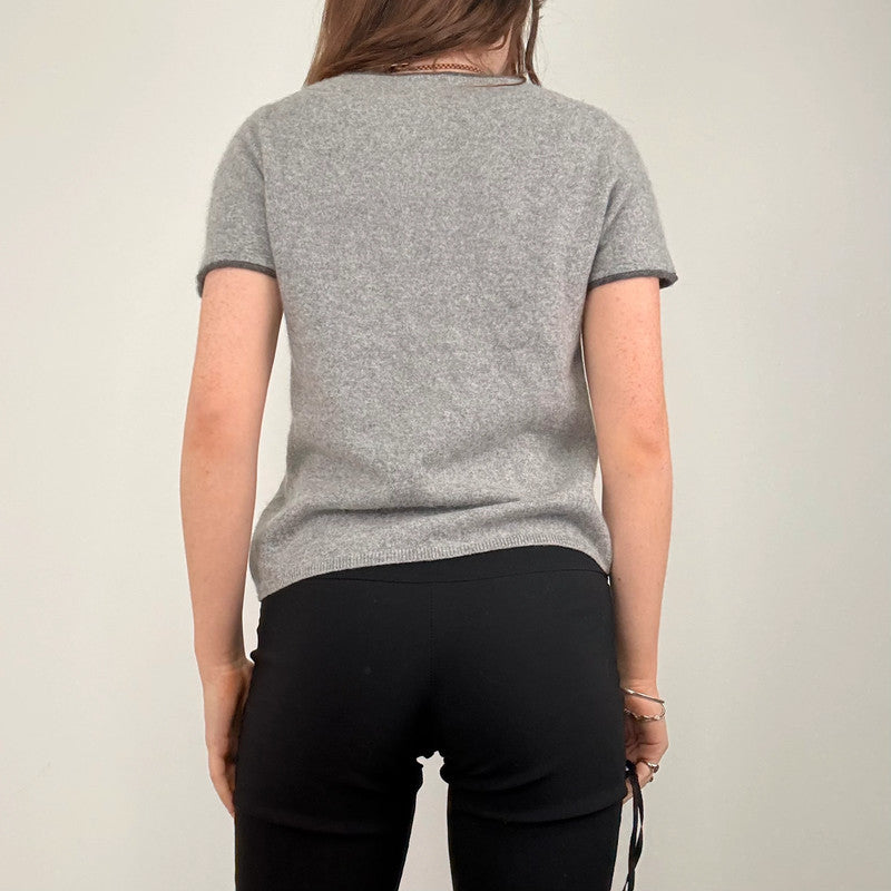 grey soft cashmere knitted short sleeve t-shirt