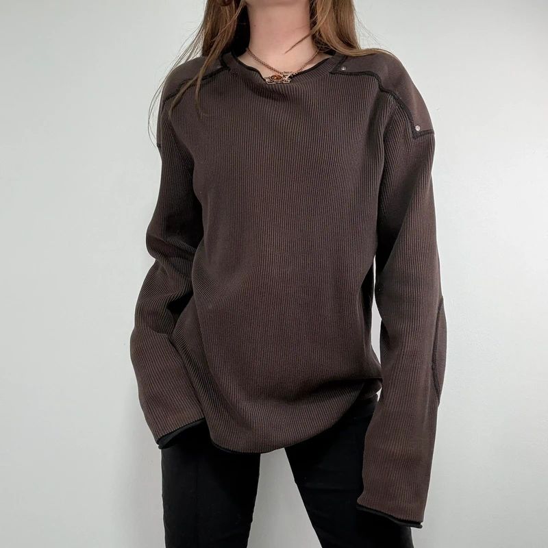 chunky knit brown ribbed jumper