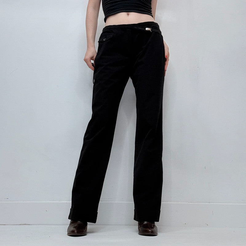 black cop copine suspender detailed trousers