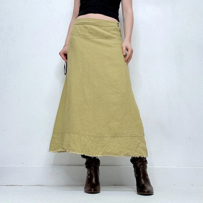 green linen flared maxi skirt