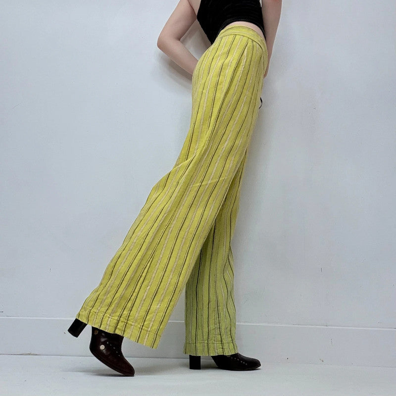 lime green pinstripe linen trousers