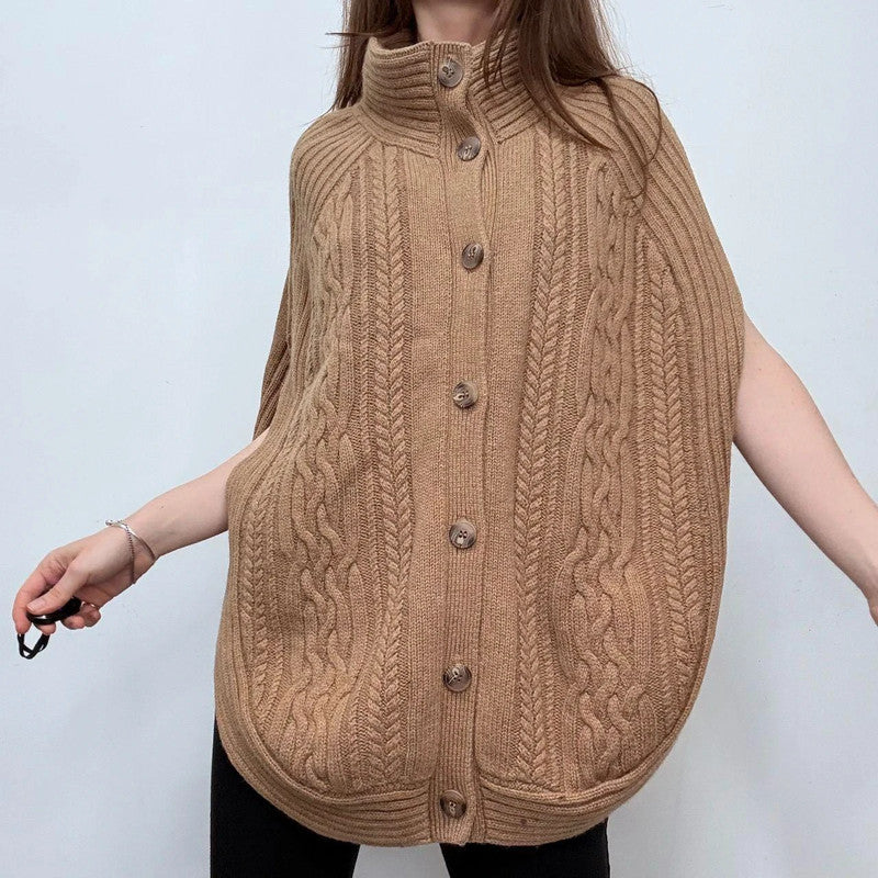 tan cable knit cape cardigan