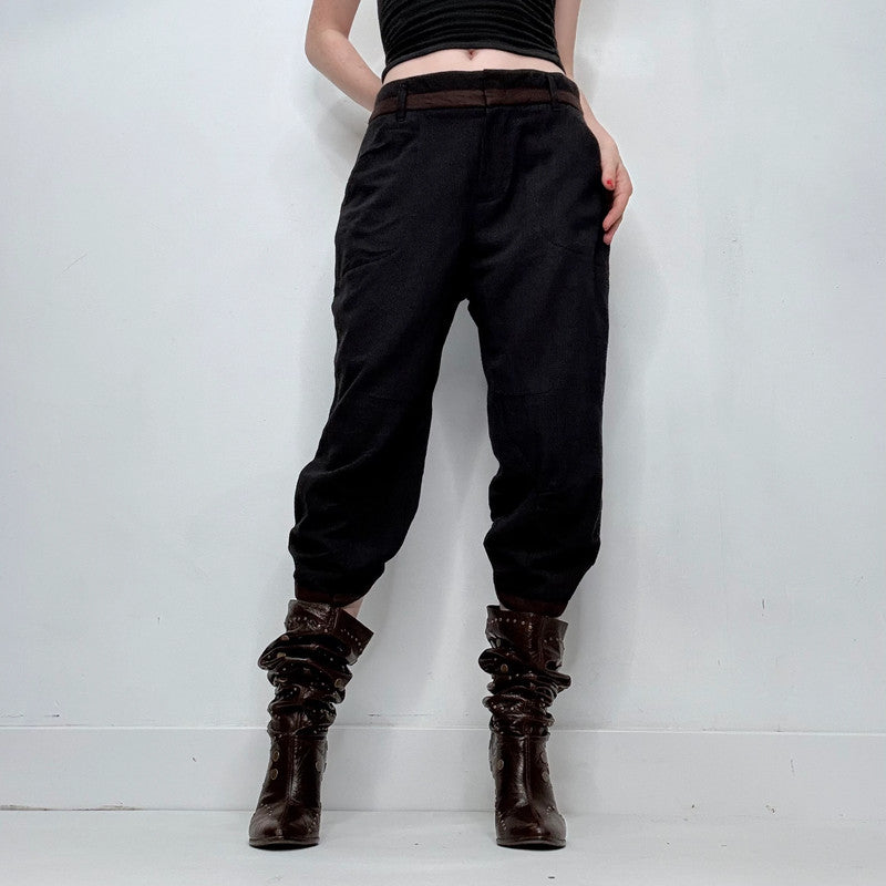 black gathered pleated trousers