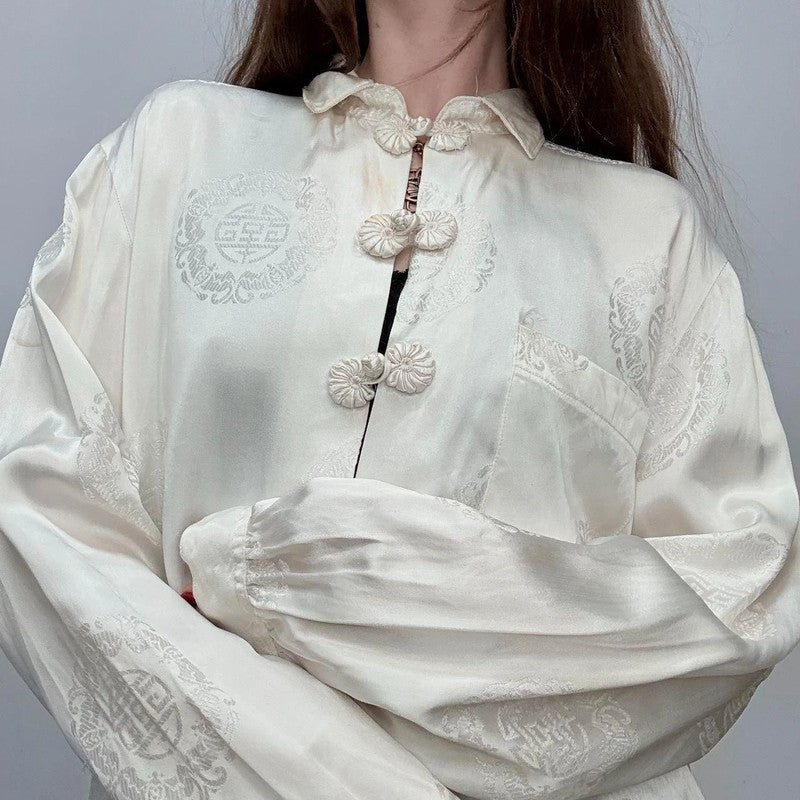 cream silk flared oversized floaty shirt