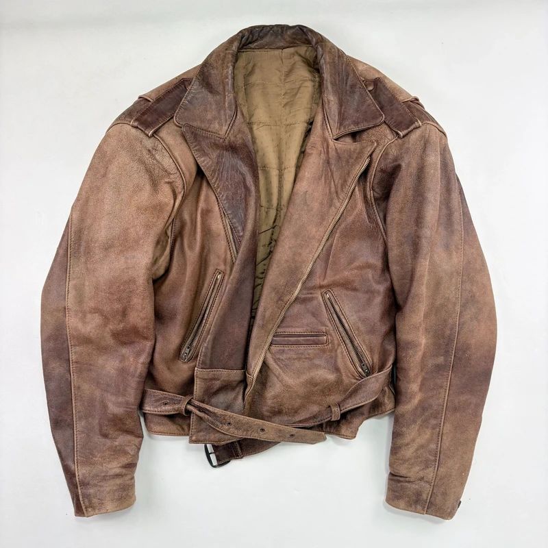 Oversized Brown leather Slouchy Biker Jacket